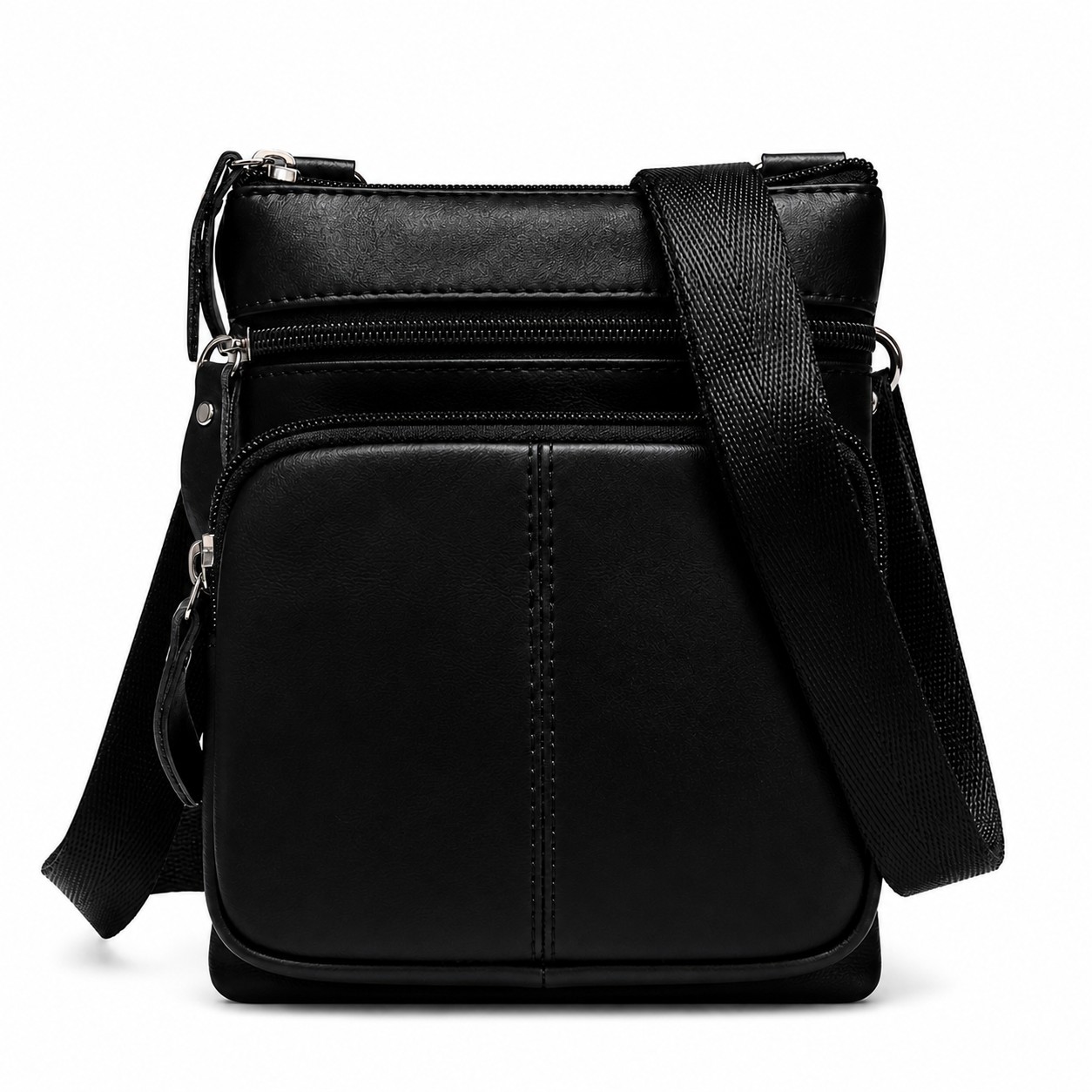 Compact Leather Crossbody Bag — Black
