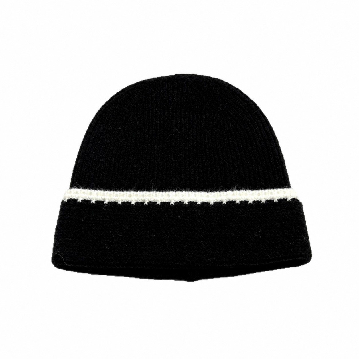 Wool Blend Contrast Cuff Beanie — Black