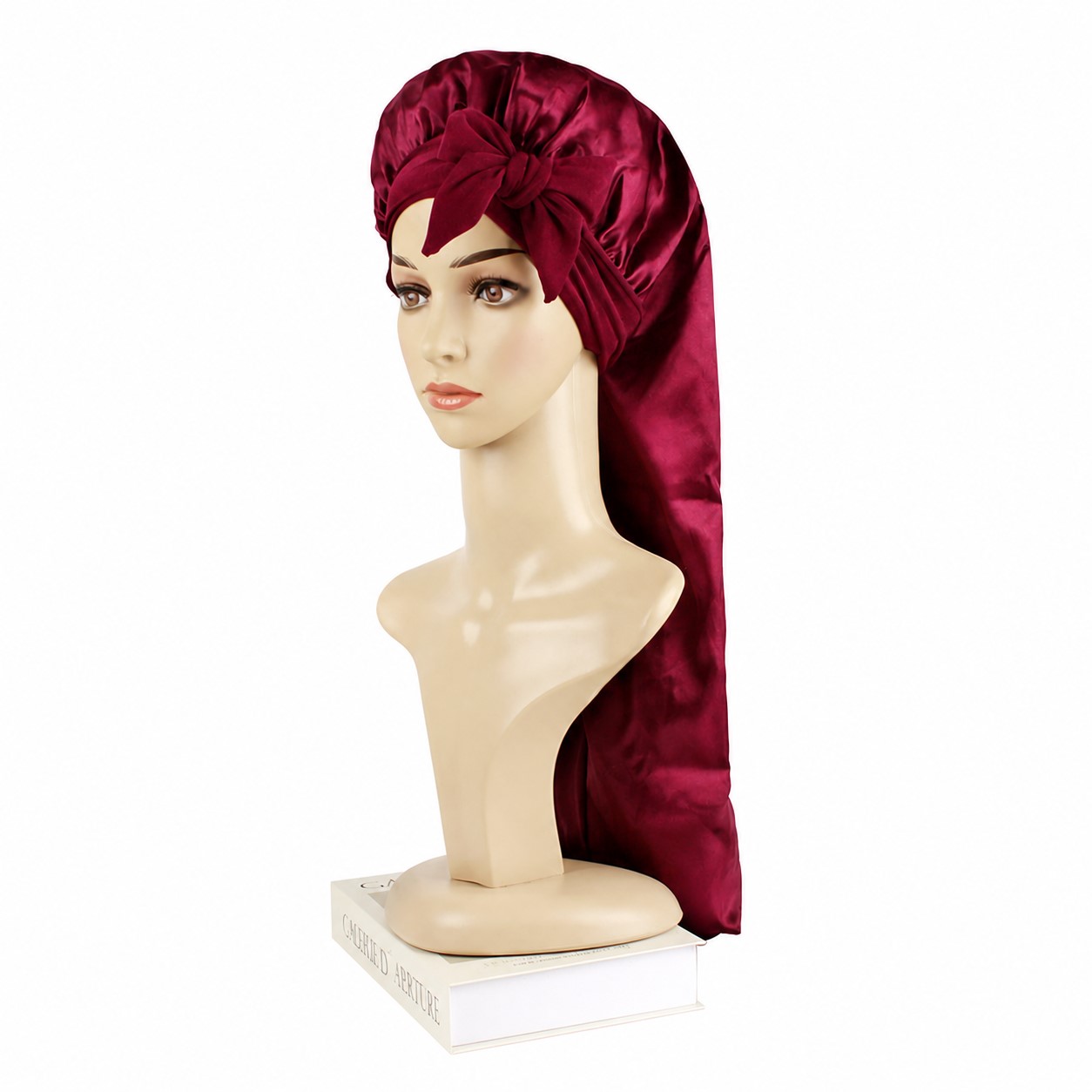 Adjustable Satin Tube Sleep Cap — Wine Red