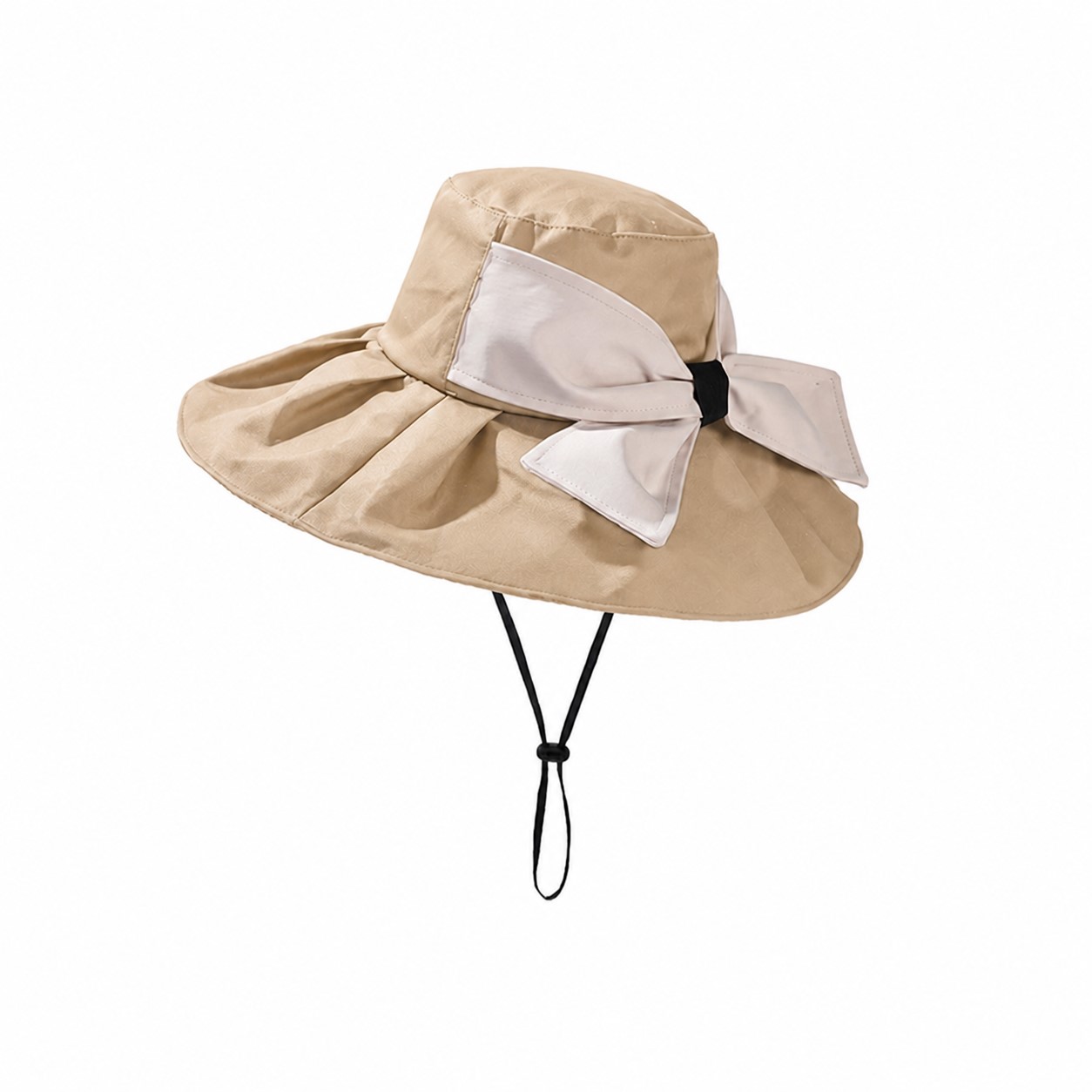 Bow Trim Bucket Sun Hat — Khaki Beige