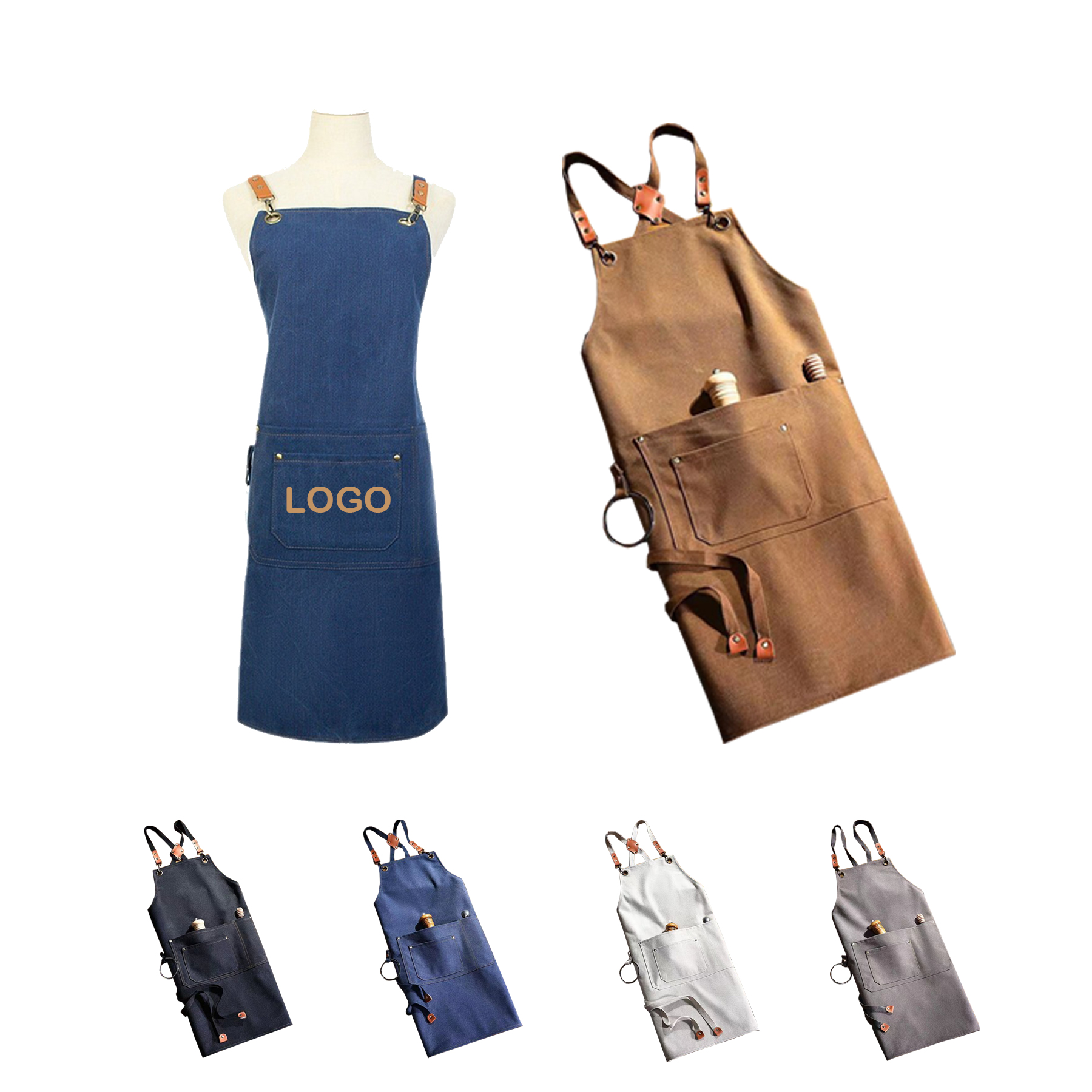 Cotton Denim Barbecue Apron With Pockets