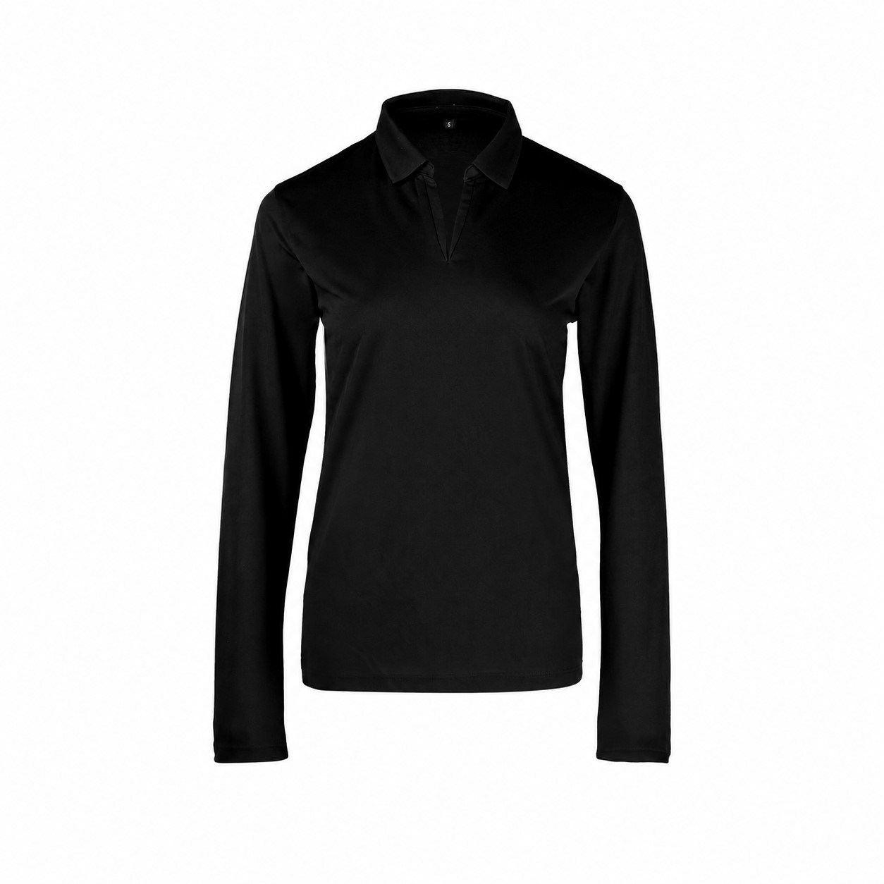 Polyester Ladies Long-Sleeve Polo Shirt — Black