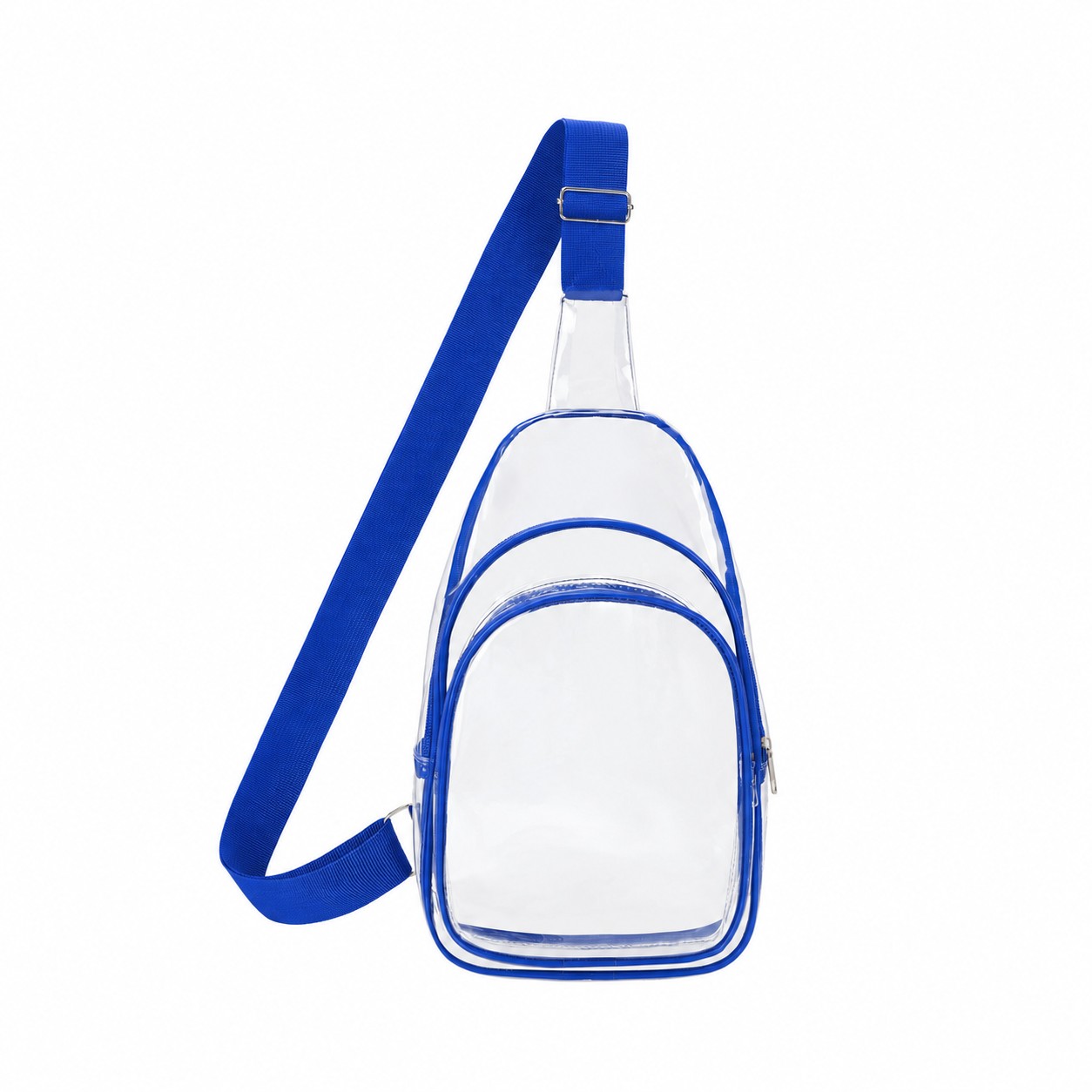 Clear PVC Crossbody Sling Backpack — Clear White/Royal Blue