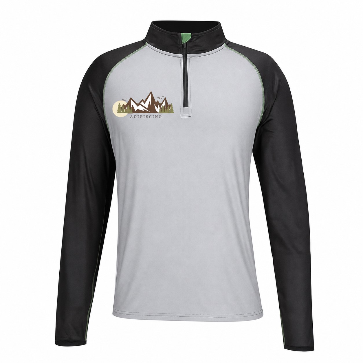 Quarter-Zip Neckline Raglan Sleeves Sweatshirt — Silver