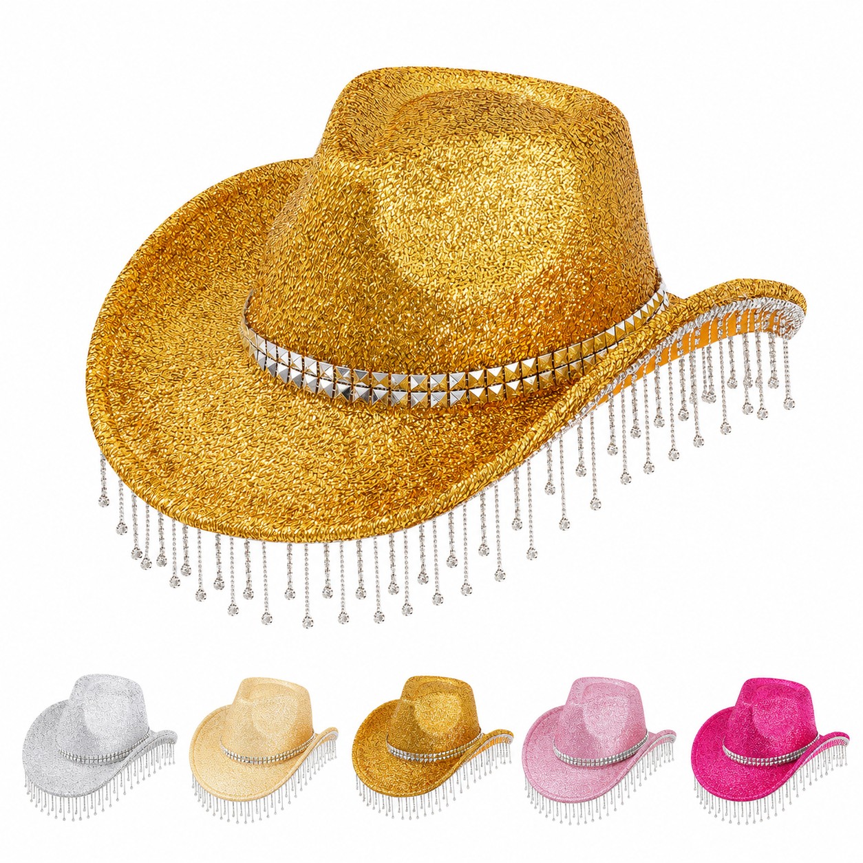 Polyester Rhinestone Tassel Cowboy Hat