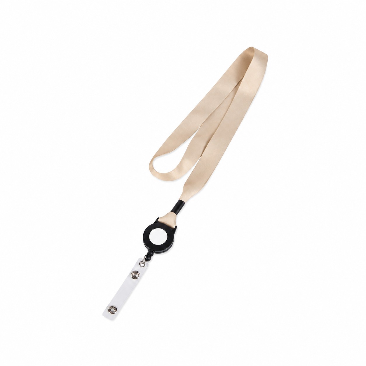 Plastic Crimp Badge Reel Lanyard — Beige