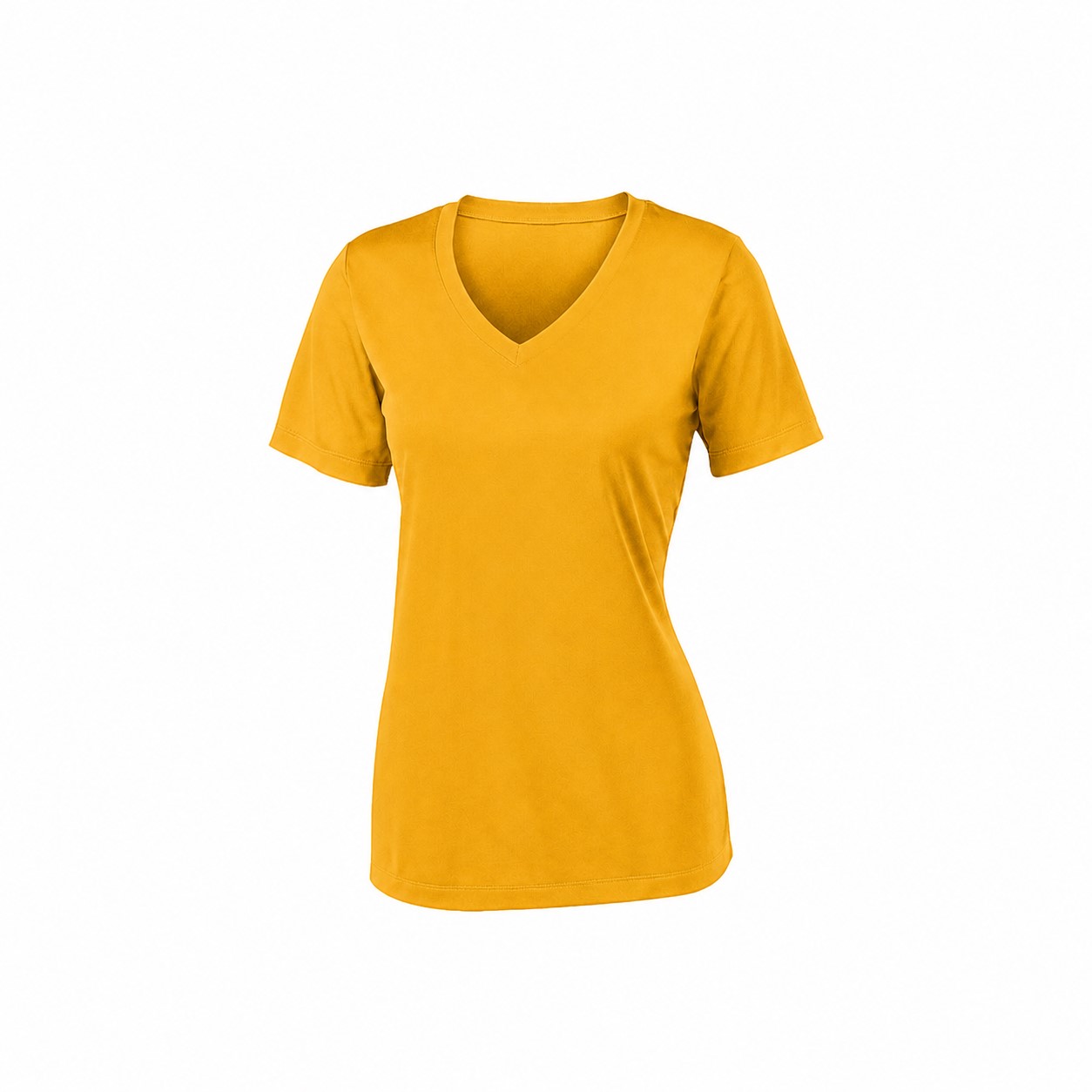 Ladies Polyester V Neck Athletic Tee — Gold