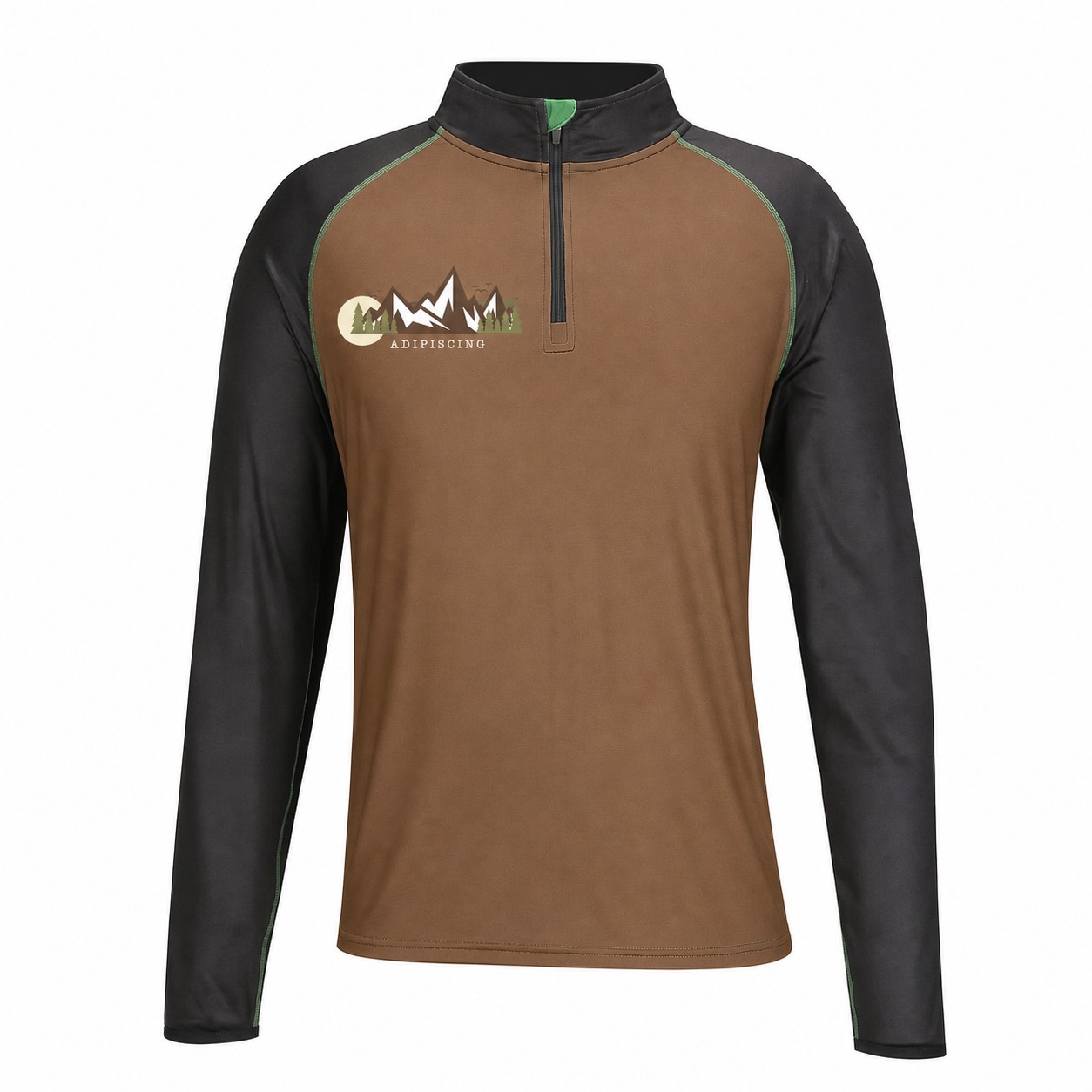 Quarter-Zip Neckline Raglan Sleeves Sweatshirt — Brown
