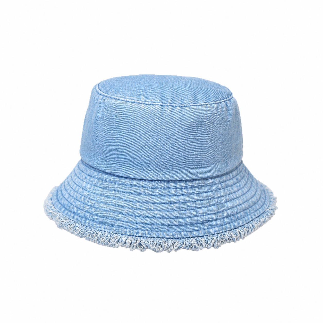 Denim Frayed Bucket Sun Hat — Light Blue