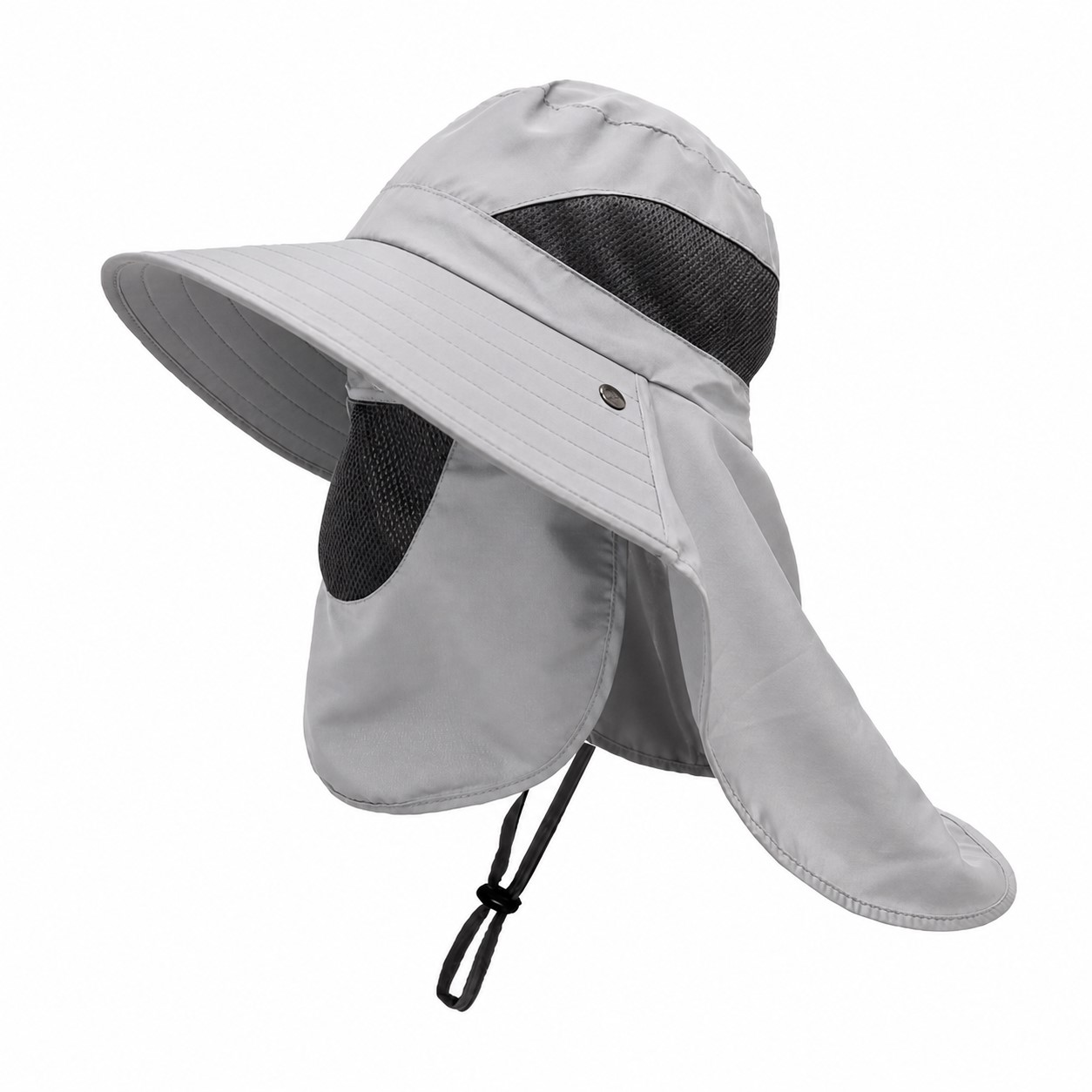 Polyester Neck Flap Fishing Hat — Light Gray