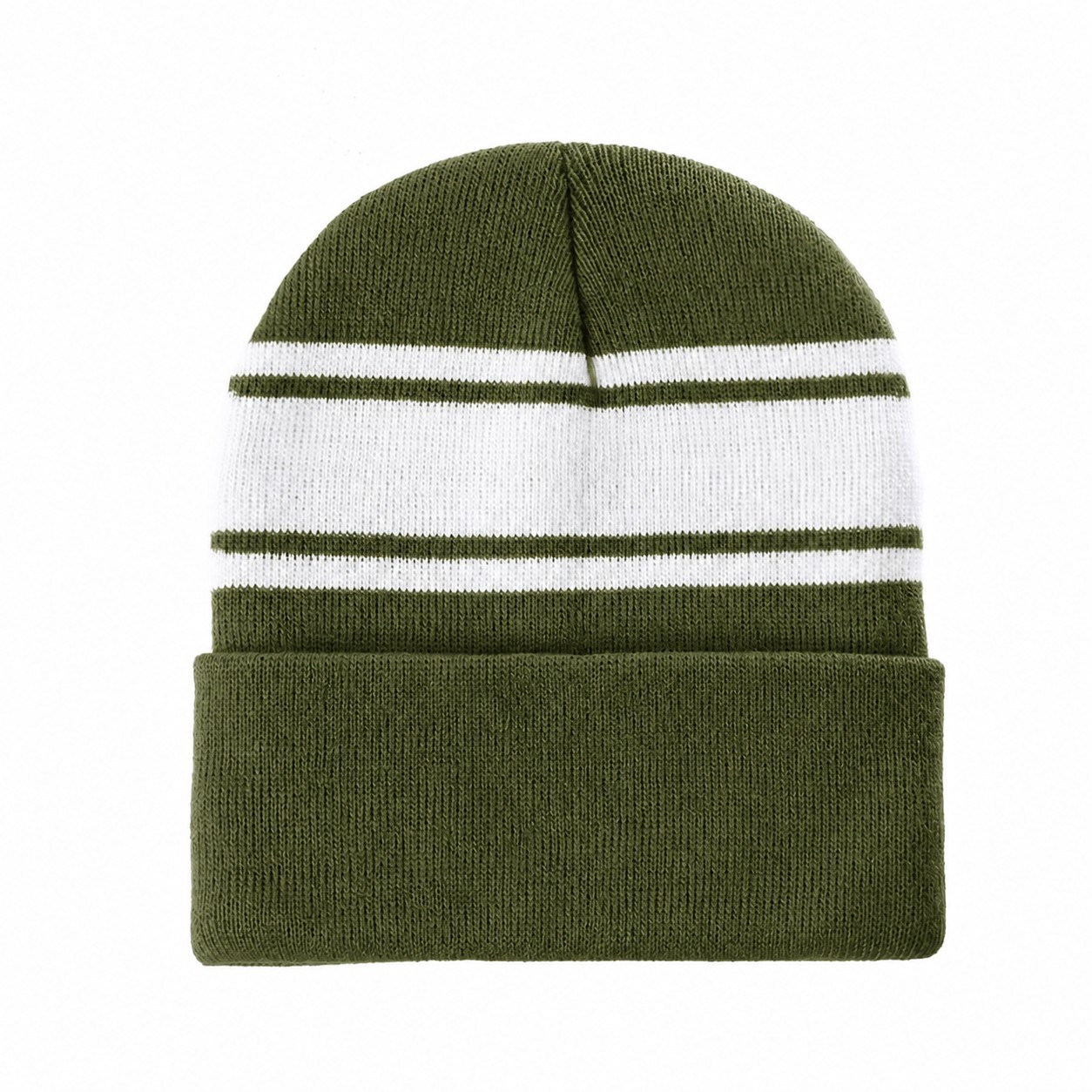 Polyester Striped Watch Beanie — Army Green