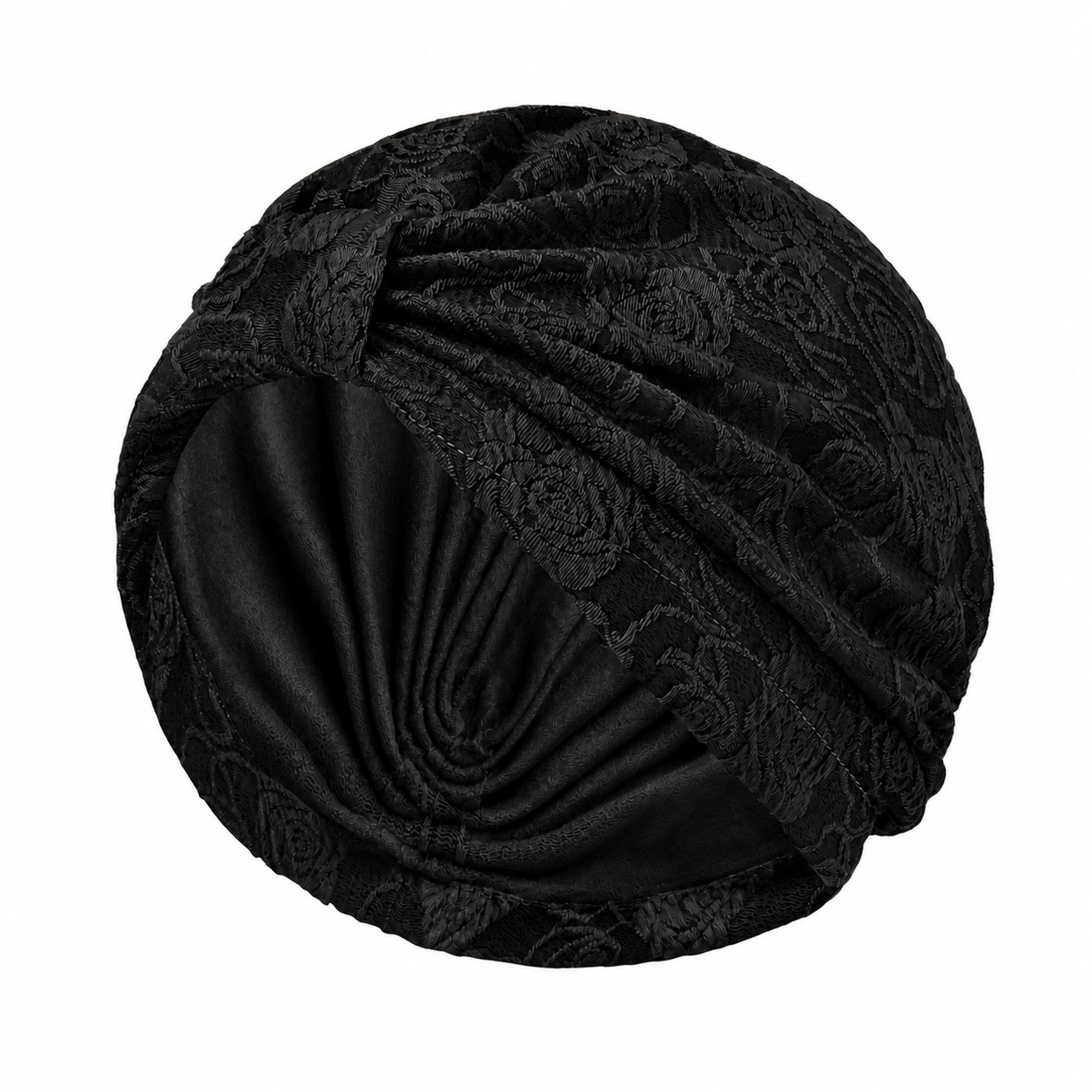 Jacquard Polyester Turban Headwrap Hat — Black