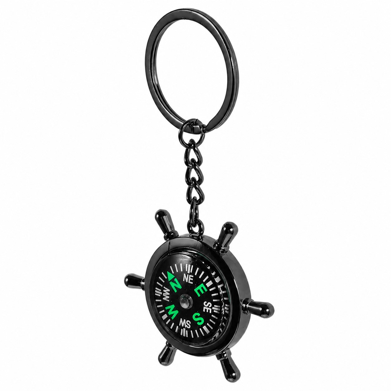 Zinc Alloy Compass Keychain — Black
