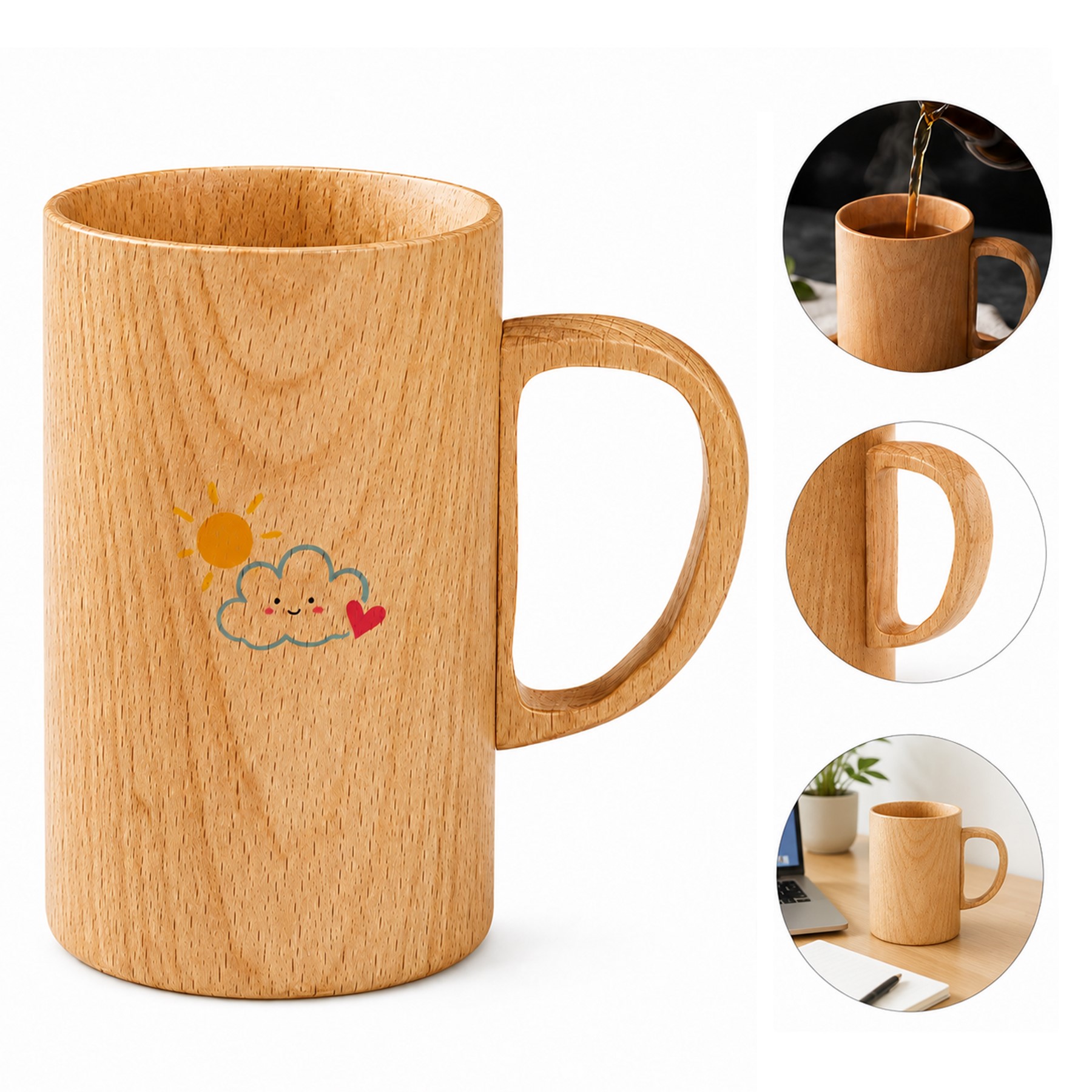 Tall Wooden Mug With Rounded Handle