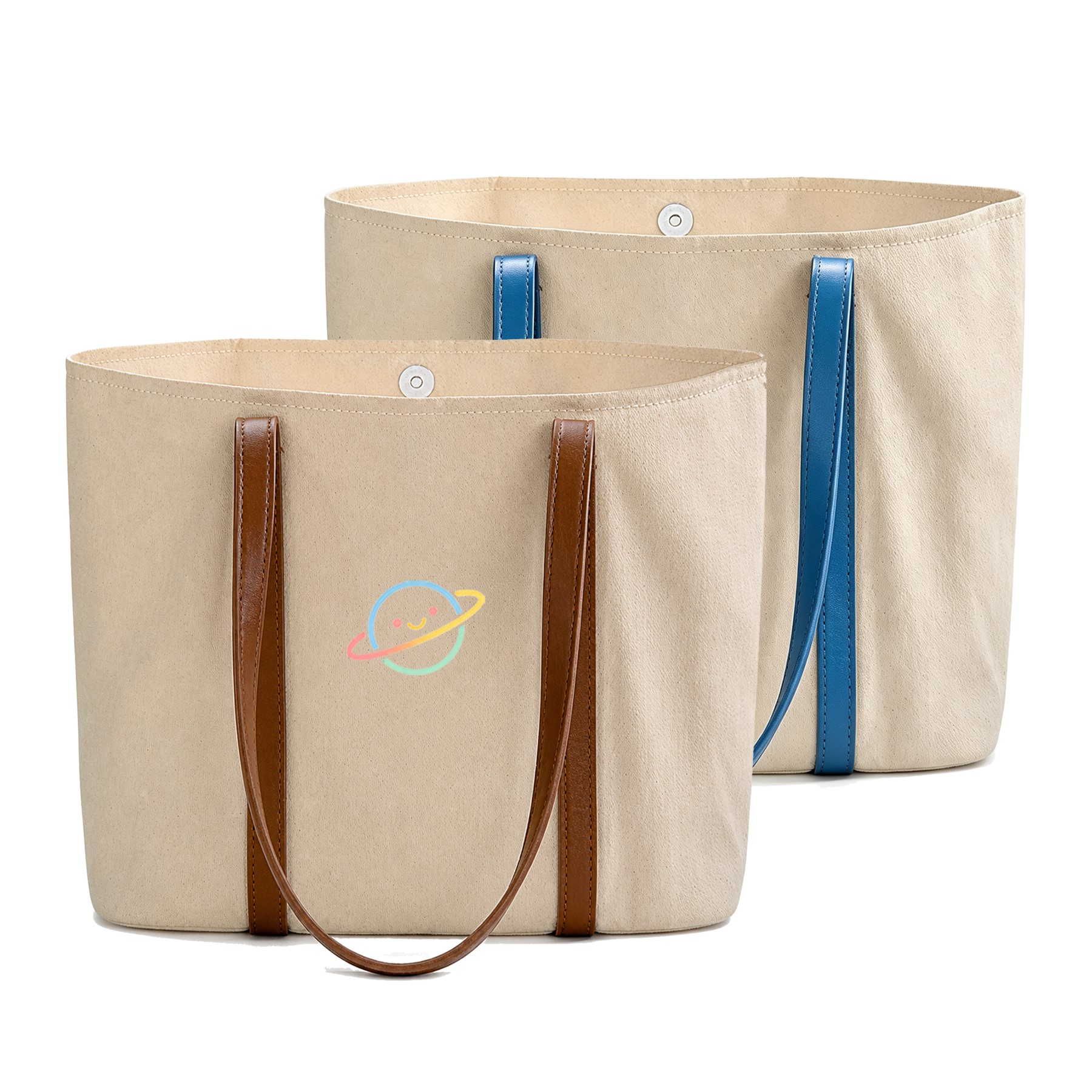 Canvas Snap Tote With Long Shoulder Straps