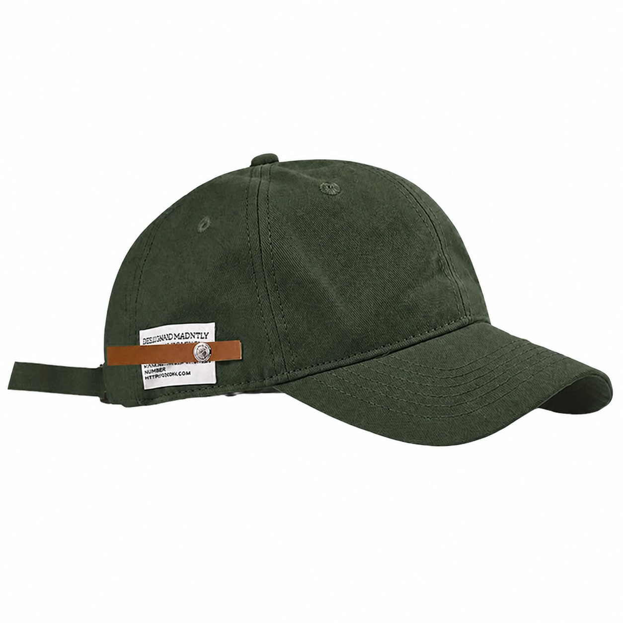 Side Label Polyester Baseball Cap — Dark Green