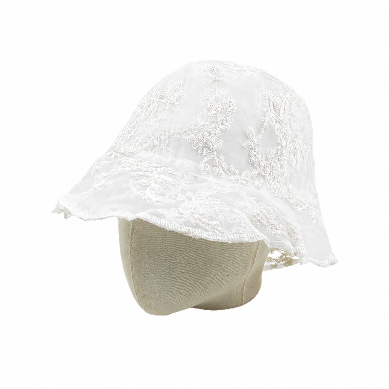 Polyester Floral Lace Bucket Hat — White