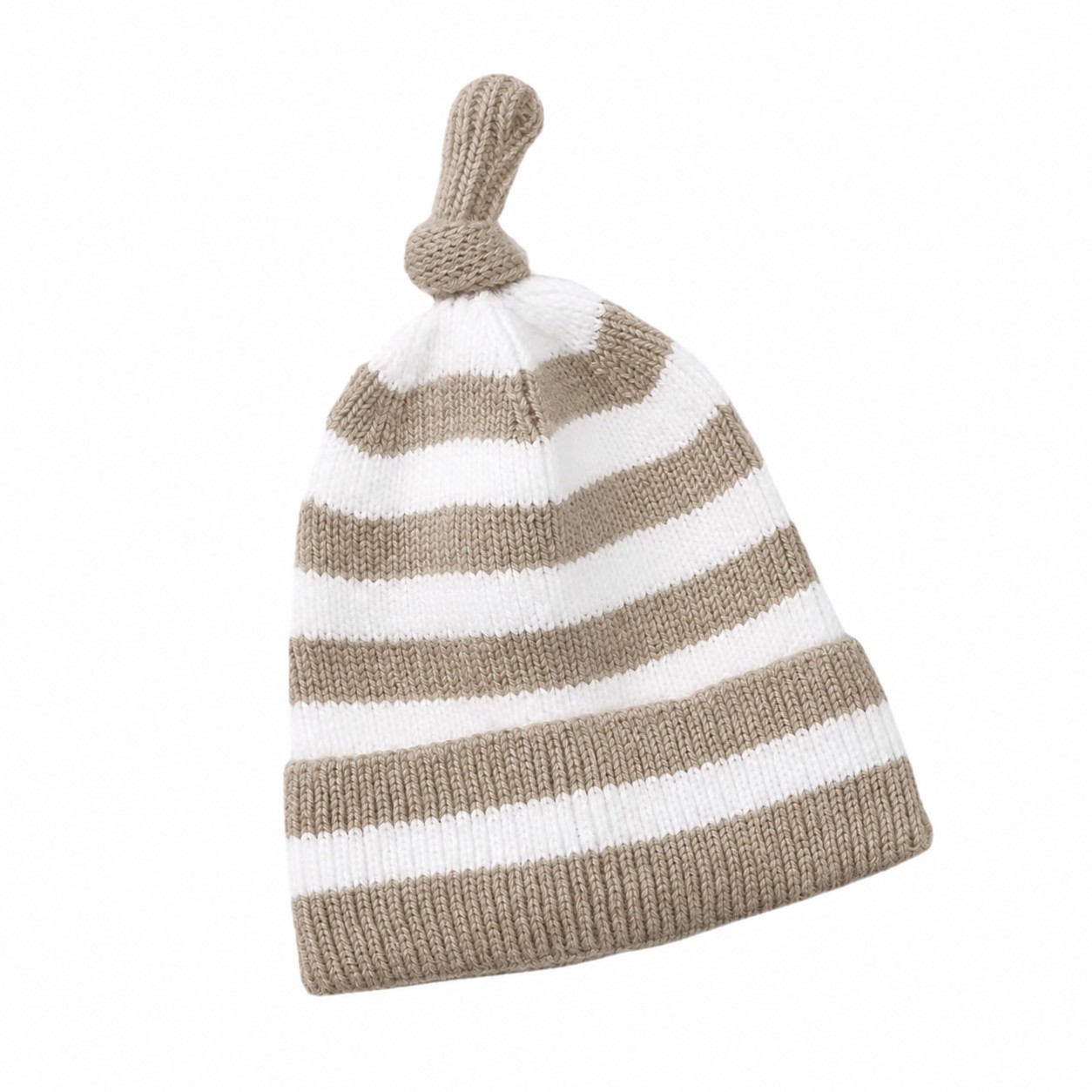 Polyester Striped Kids Knot Beanie — Khaki Beige