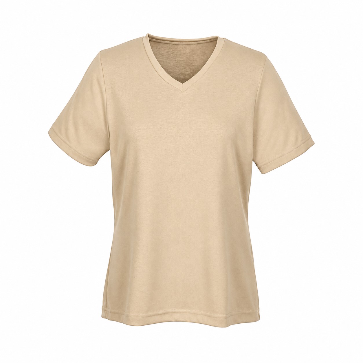 Ladies Mesh Polyester V Neck Shirt — Beige