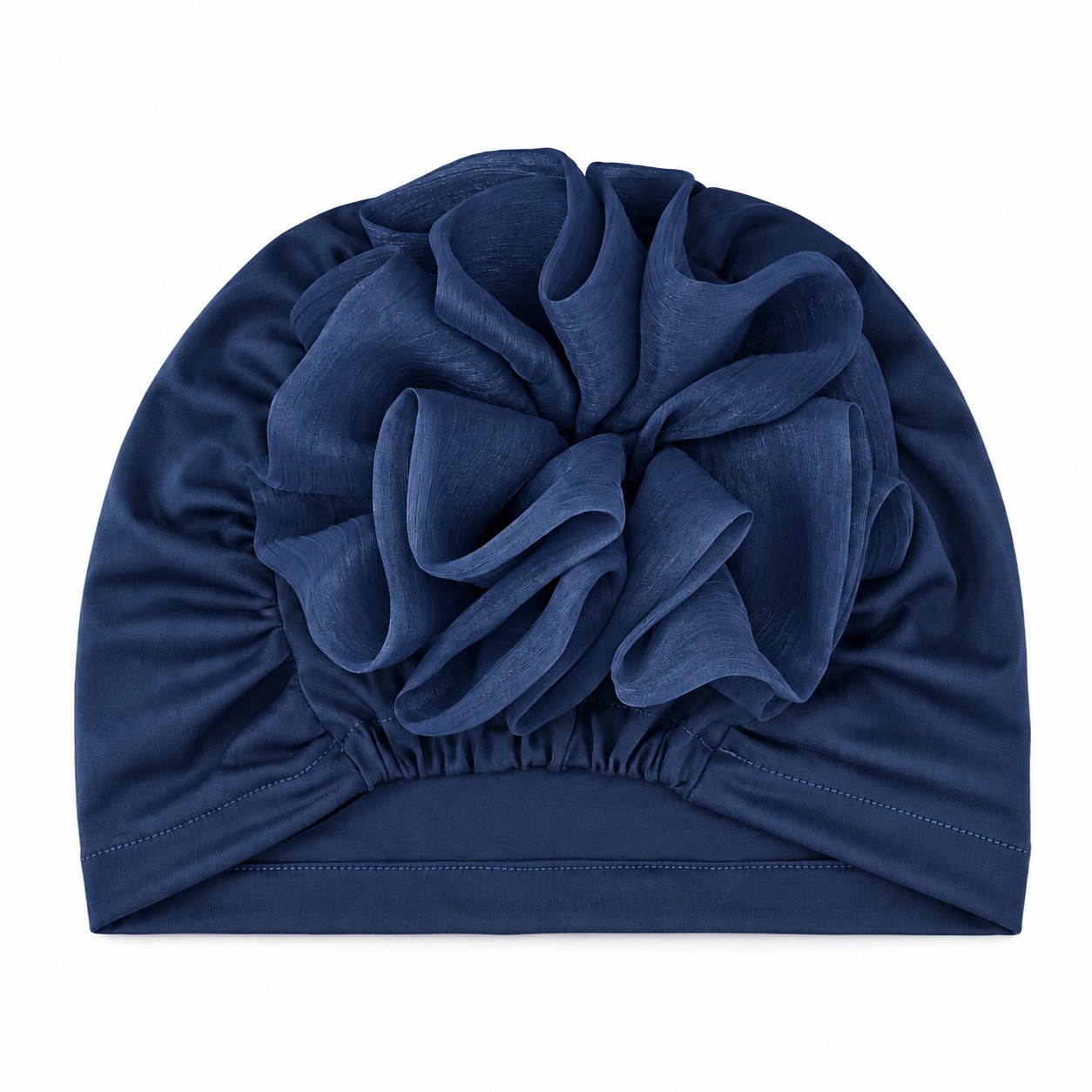 Polyester Floral Elastic Turban Hat — Navy Blue