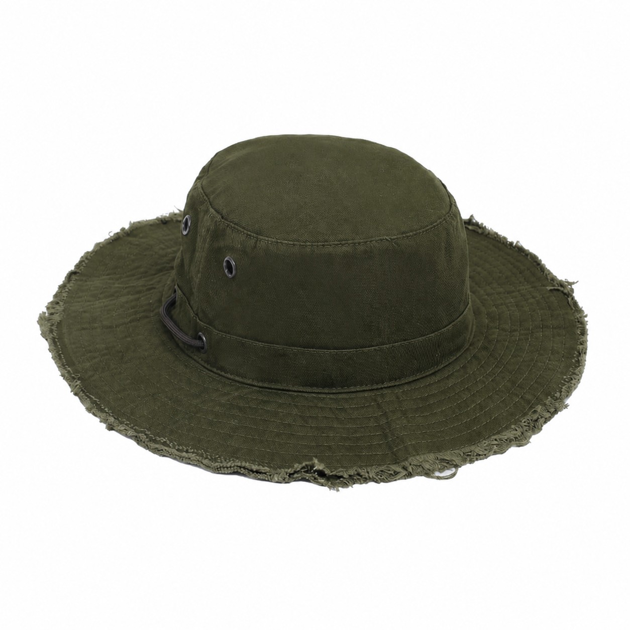 Cotton Frayed Boonie Sun Hat — Army Green