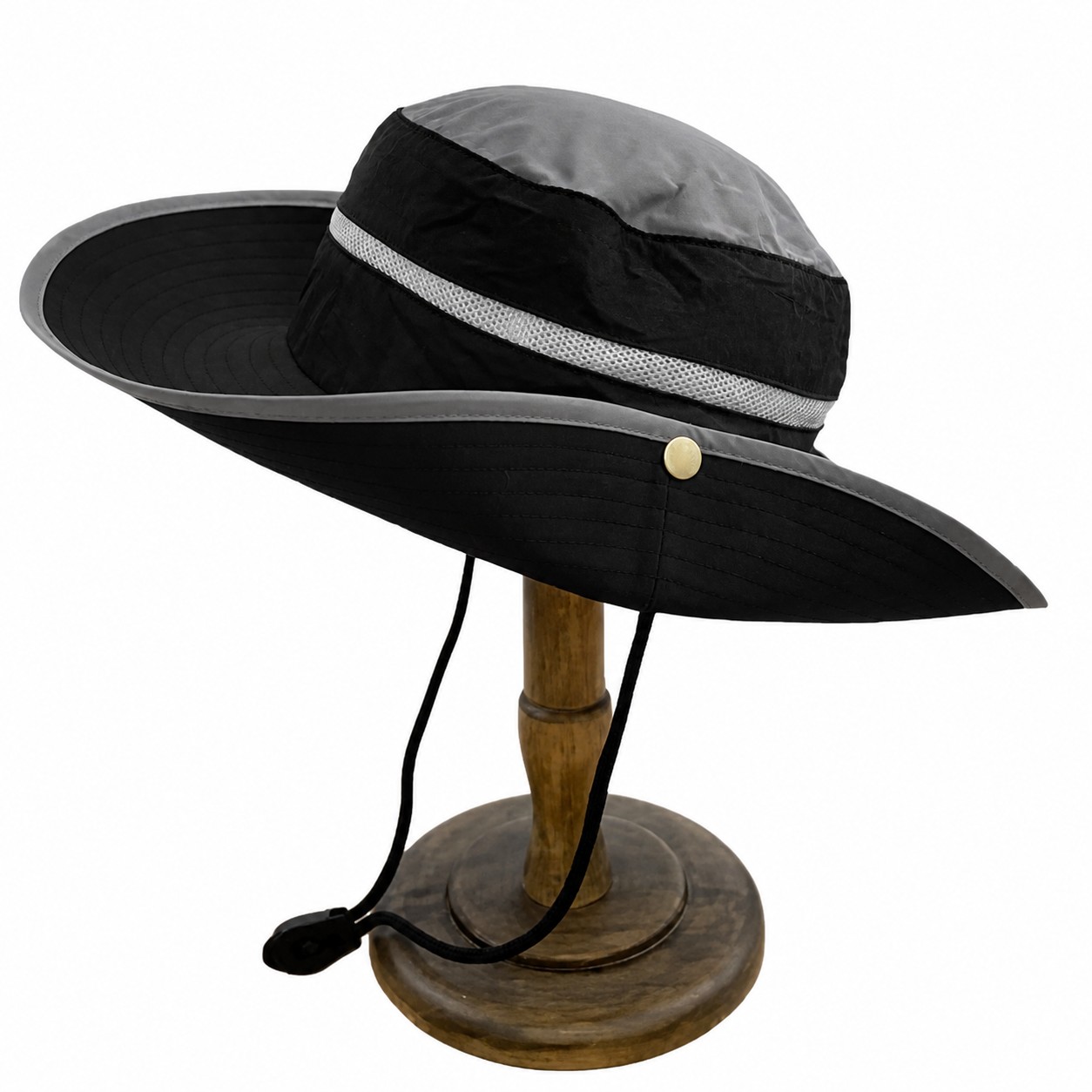 Two Tone Polyester Boonie Sun Hat — Black