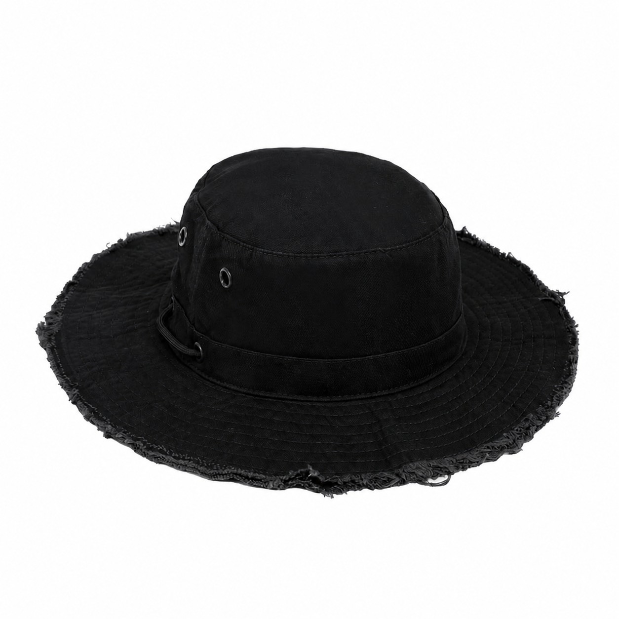 Cotton Frayed Boonie Sun Hat — Black