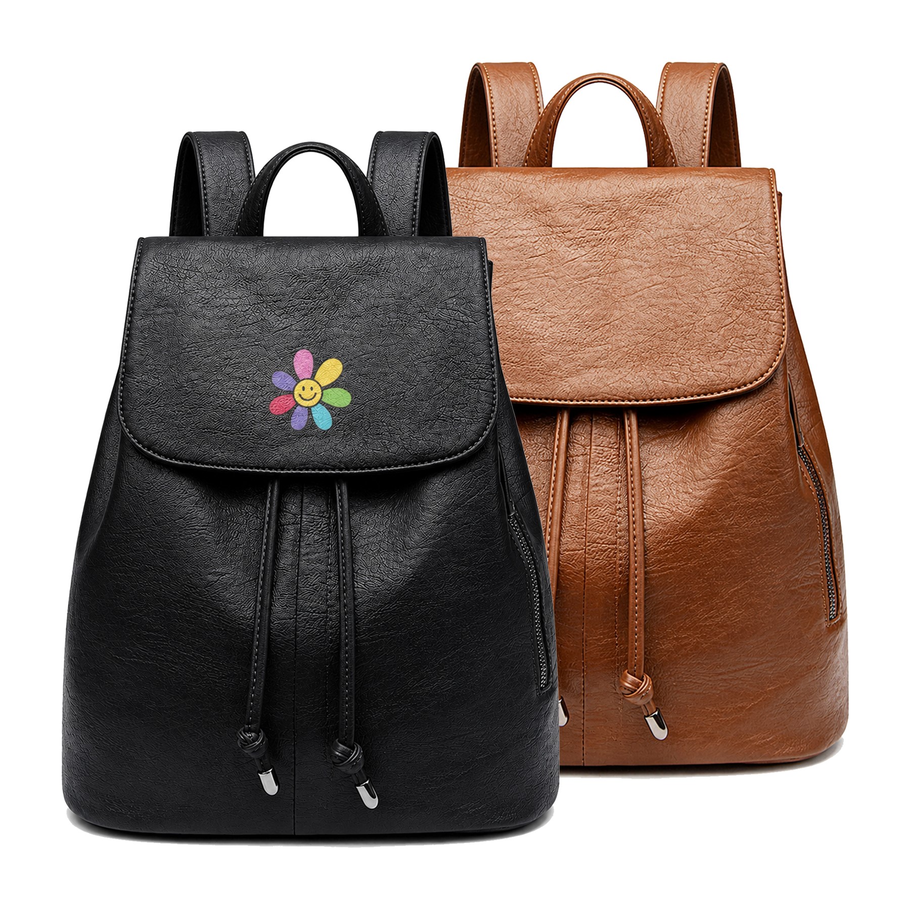 Leather Drawstring Backpack With Rounded Flap — view 1
