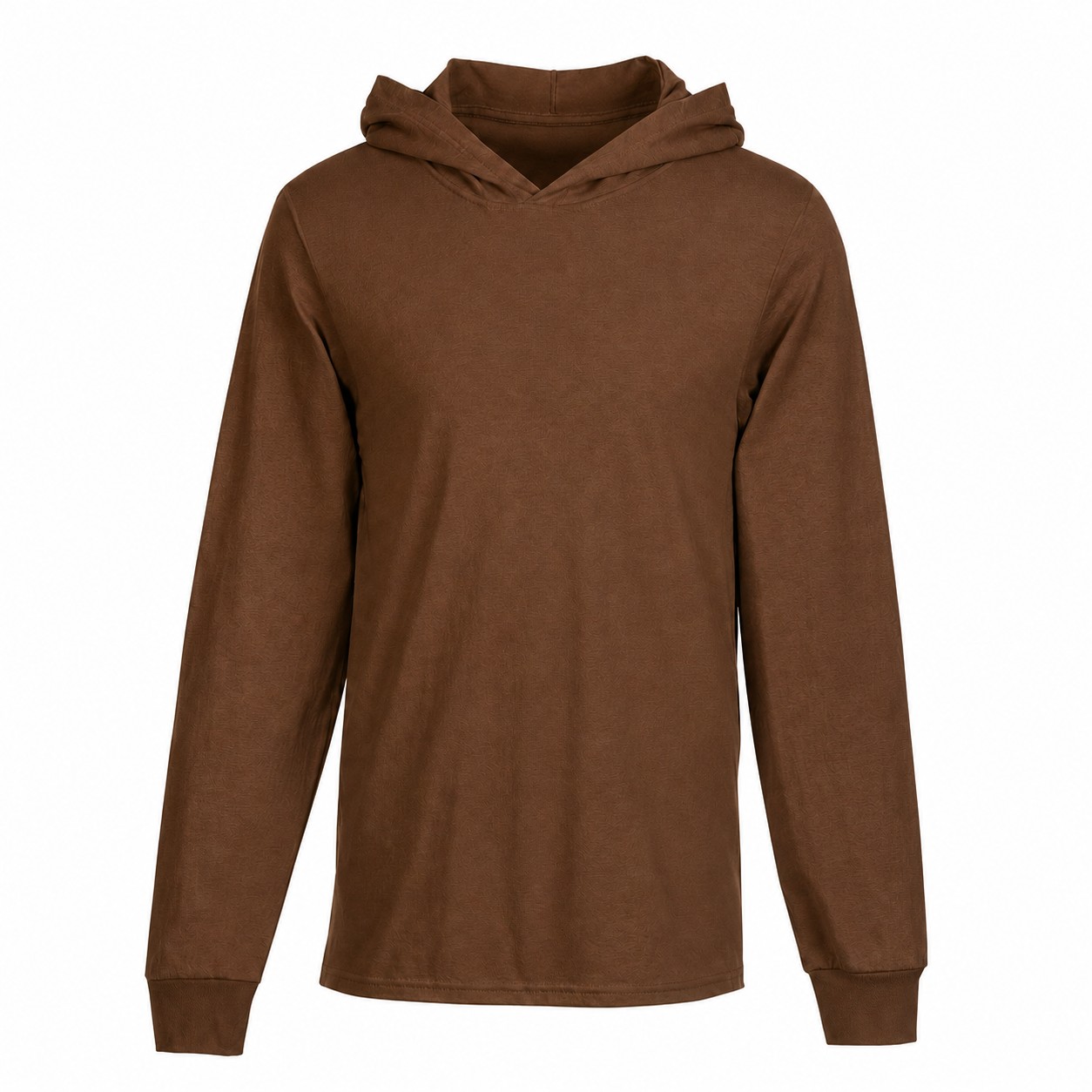 Cotton Jersey Hooded Long Sleeve Shirt — Brown