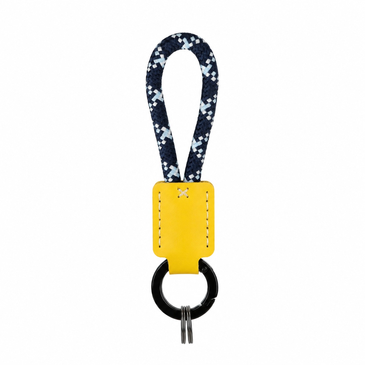 Braided Rope Leather Keychain — Yellow/White