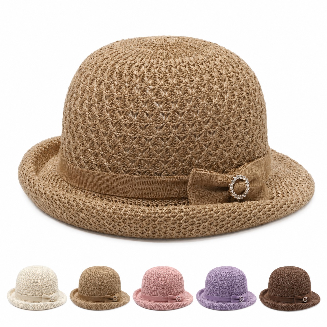 Straw Rolled Brim Cloche Hat