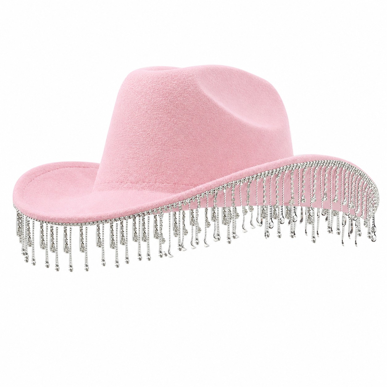 Polyester Rhinestone Cowboy Hat — Light Pink