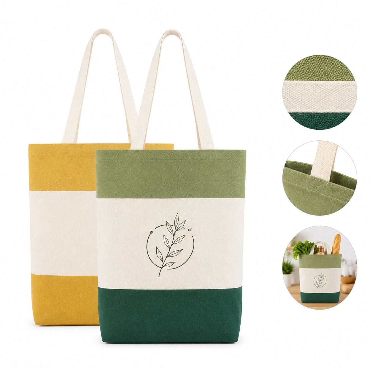 Three Tone Canvas Tote With Cotton Handles