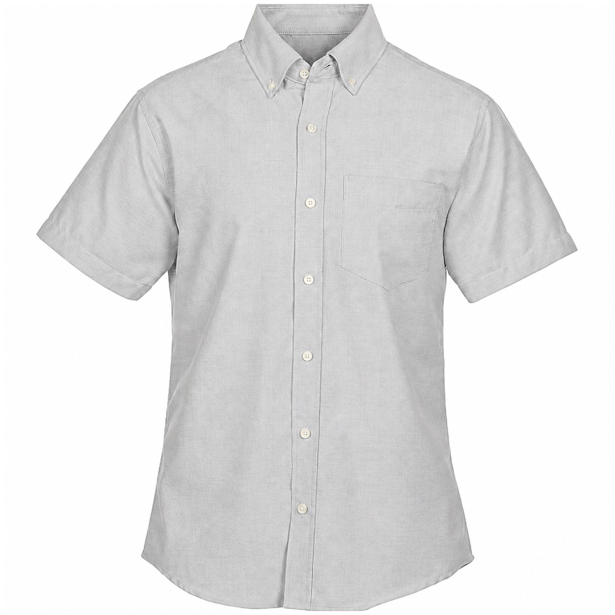 Cotton Polyester Short Sleeve Button Shirt — Silver