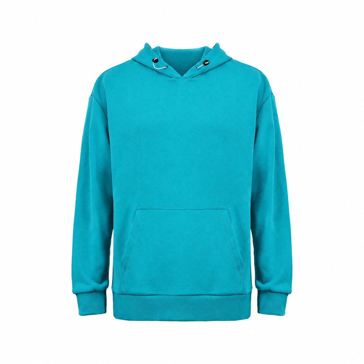 Cotton-Polyester Blend Smooth Surface Hoodie — Turquoise Blue
