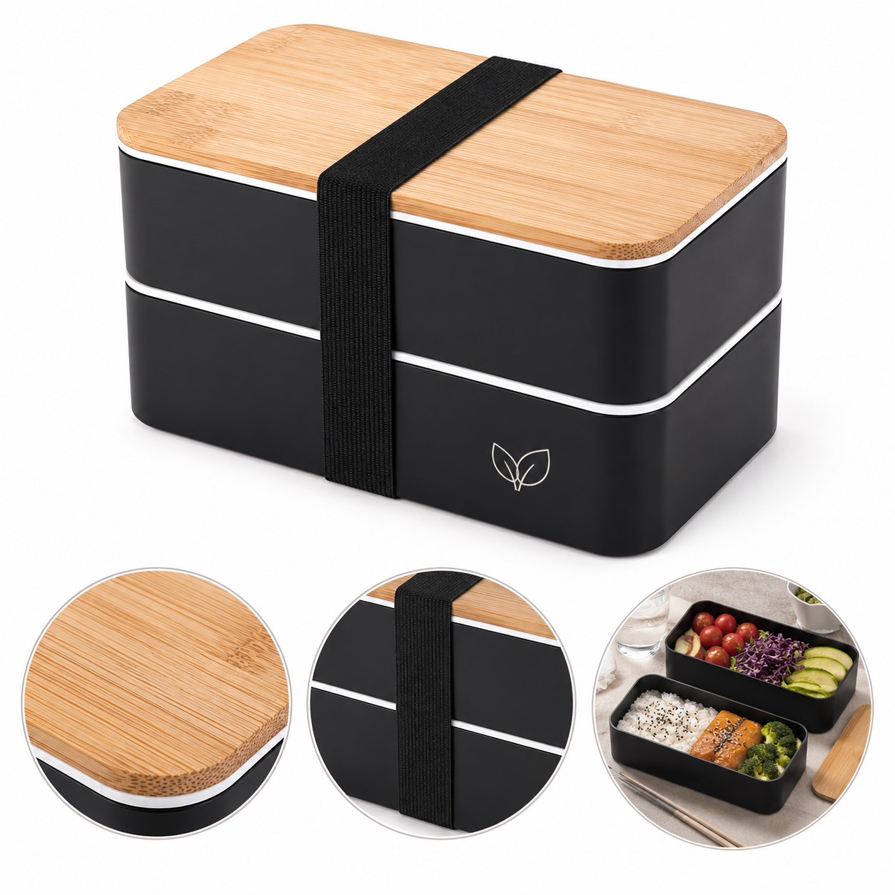 Stacked Polypropylene Bento Box With Elastic Band