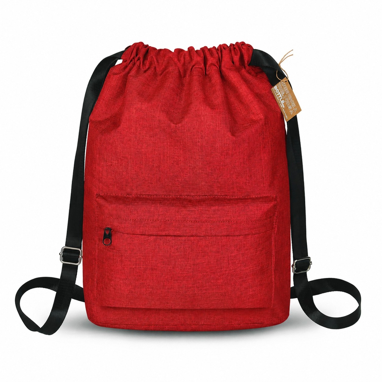 300D Polyester Zippered Storage Drawstring Bag — Red