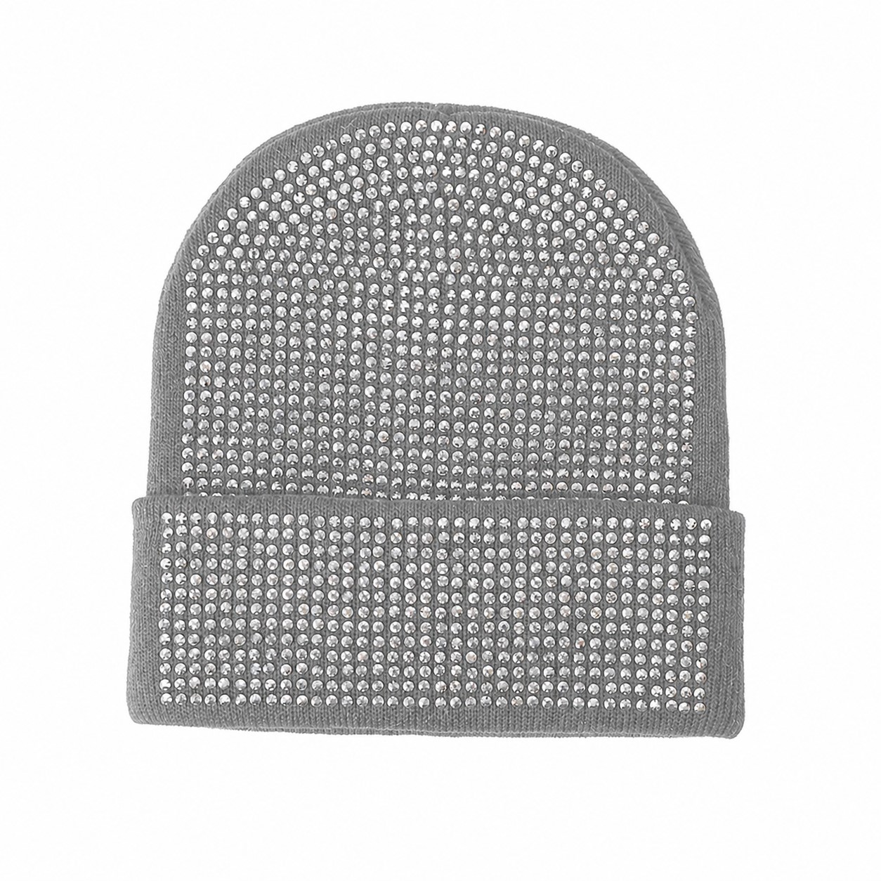 Rhinestone Polyester Cuffed Beanie — Gray
