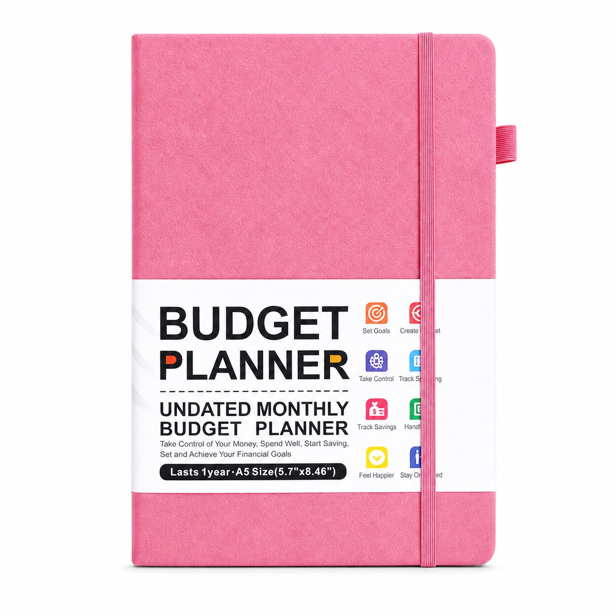 A5 Leather Budget Planner Journal — Pink