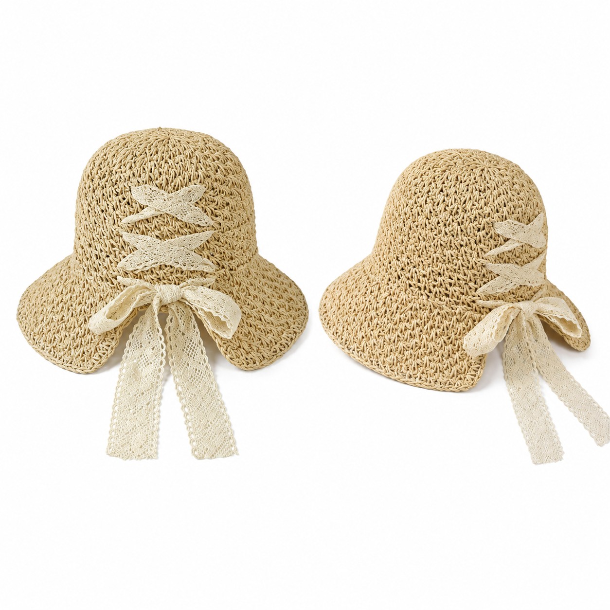 Straw Lace Tie Sun Hat