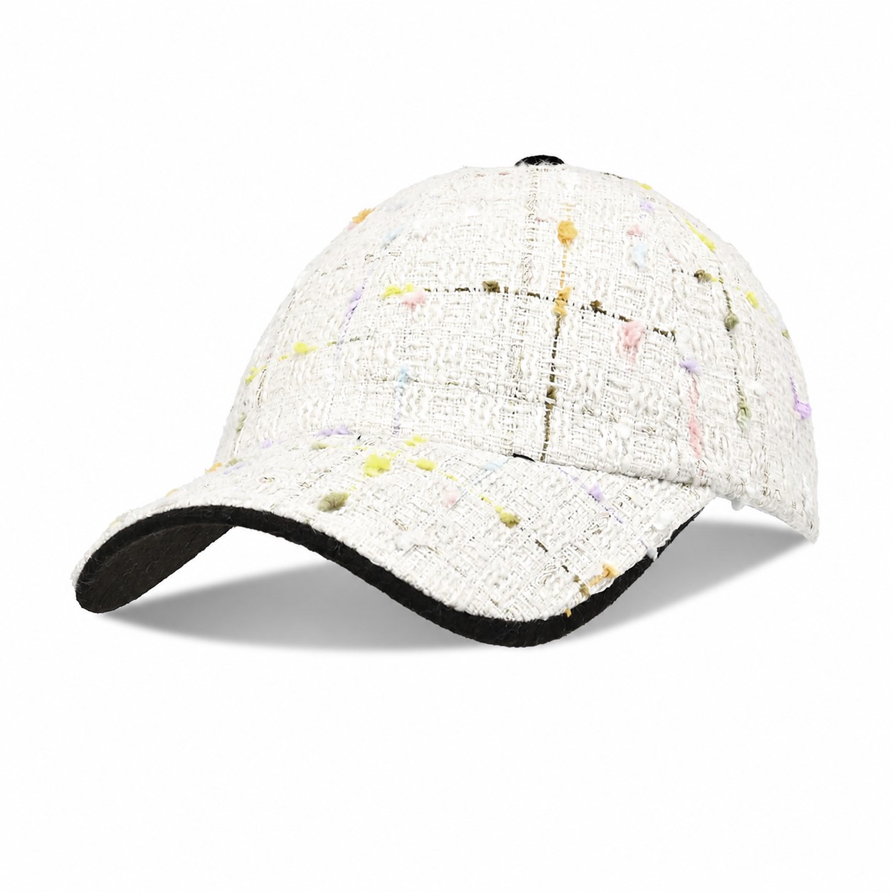 Tweed Baseball Cap With Curved Bill — Ivory White