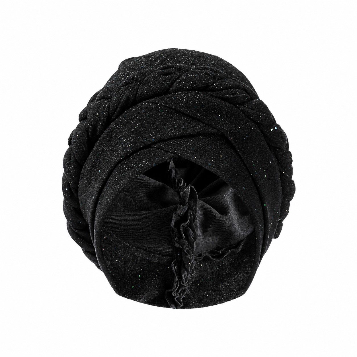 Polyester Shiny Braid Turban Hat — Black