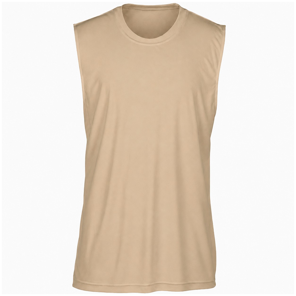 Sleeveless Polyester Performance Muscle Tank — Tan Beige