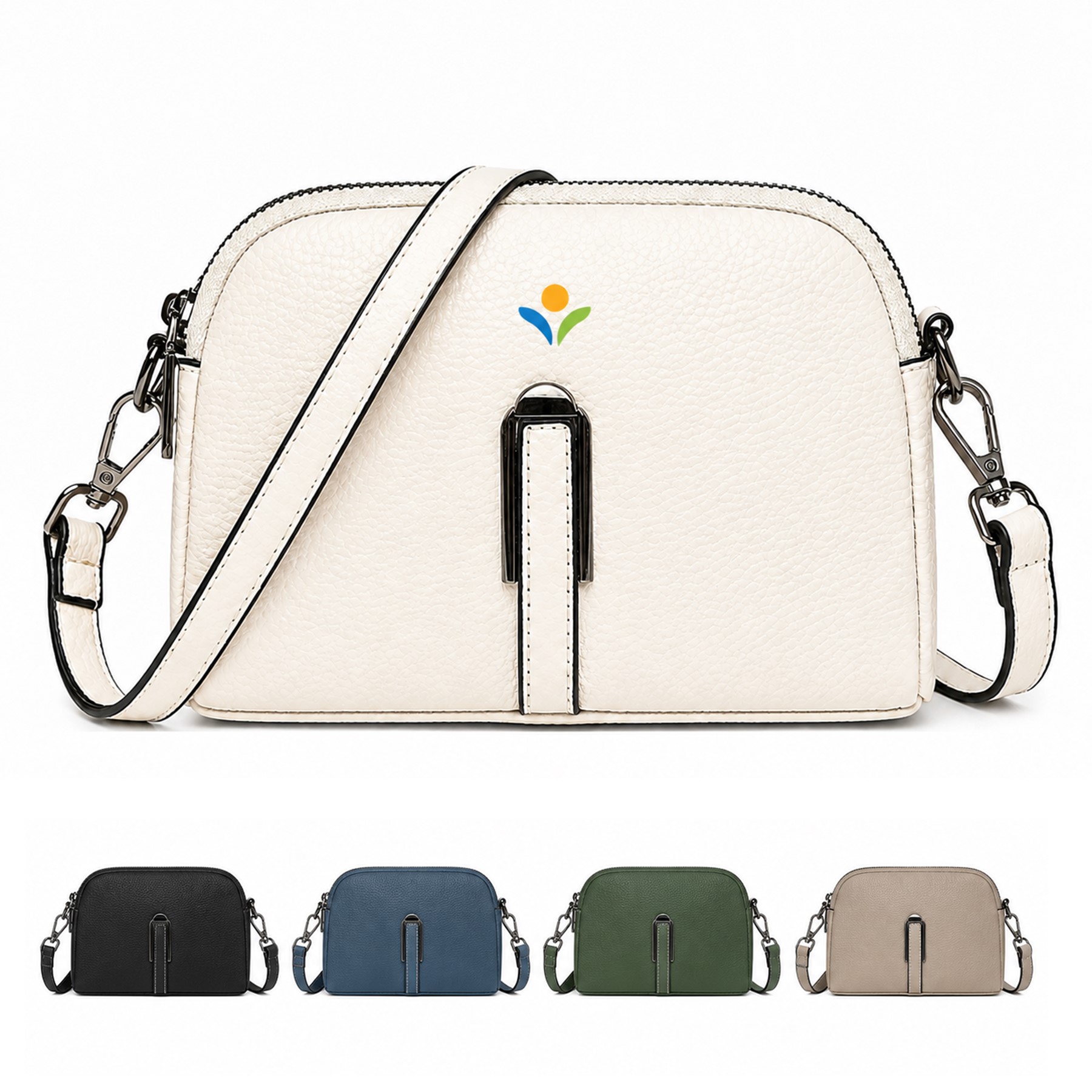 Pebbled Leather Zip Top Crossbody Bag