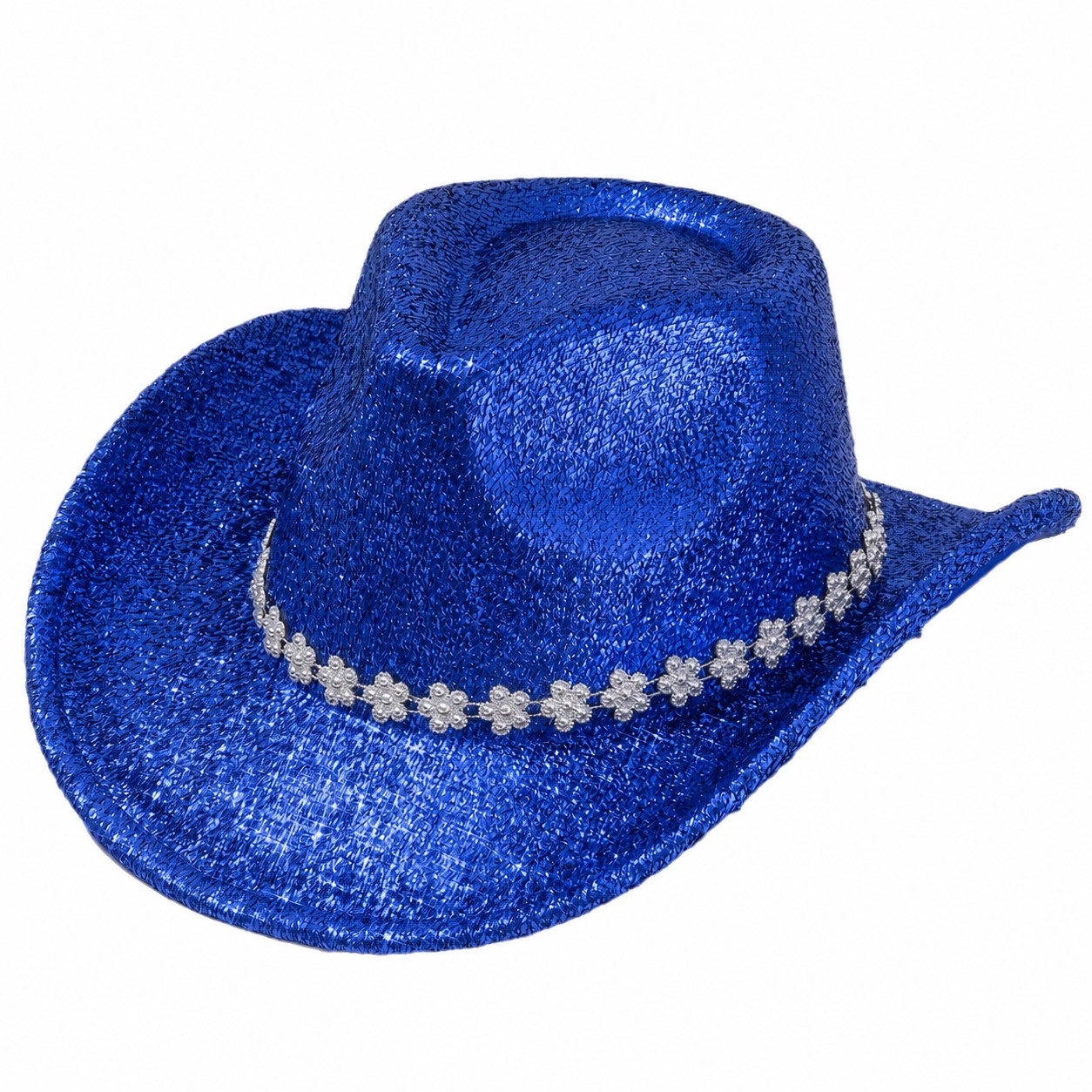 Polyester Flower Band Cowboy Hat — Royal Blue