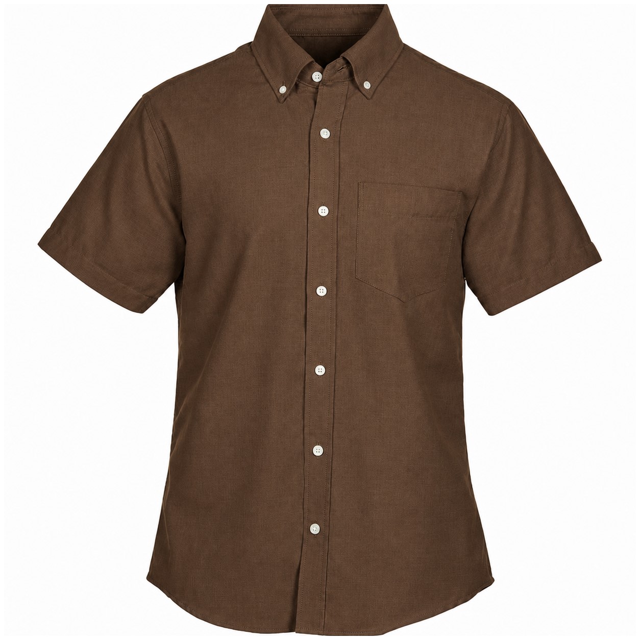 Cotton Polyester Short Sleeve Button Shirt — Brown
