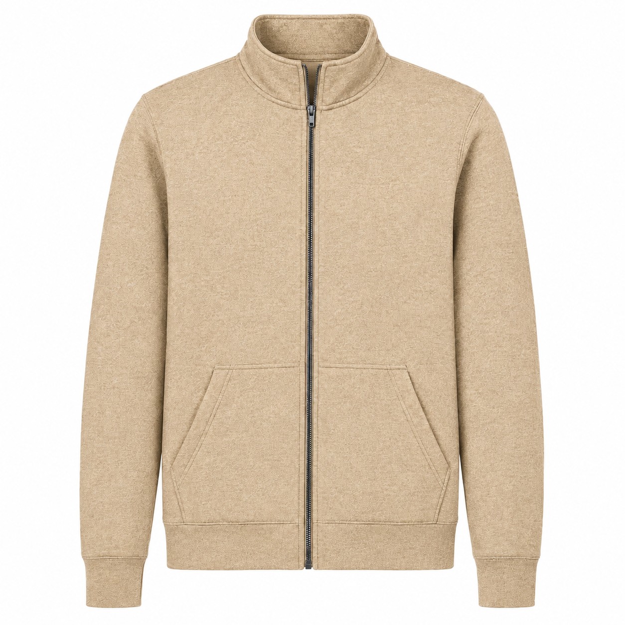 Cadet Collar Full Zip Sweatshirt — Tan Beige
