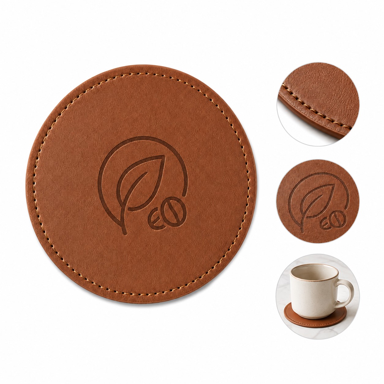 Round Silicone Coaster With Stitched Edge