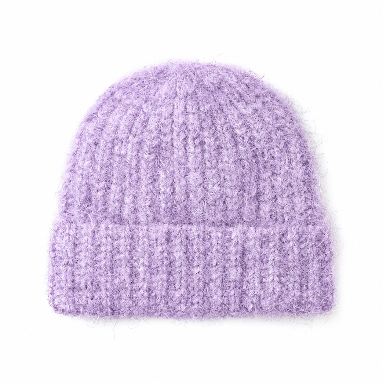 Fuzzy Polyester Cuffed Watch Beanie — Light Purple