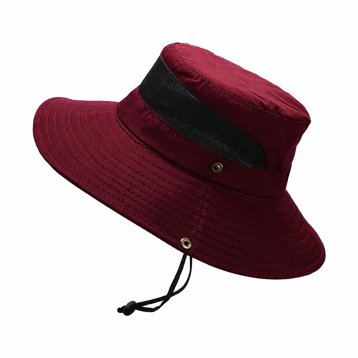 Polyester Fishing Bucket Shade Hat — Wine Red